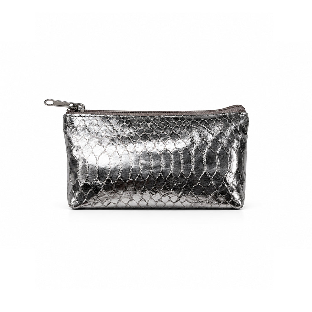NAJA ZIP POUCH SNAKE EMBOSSED SILVER