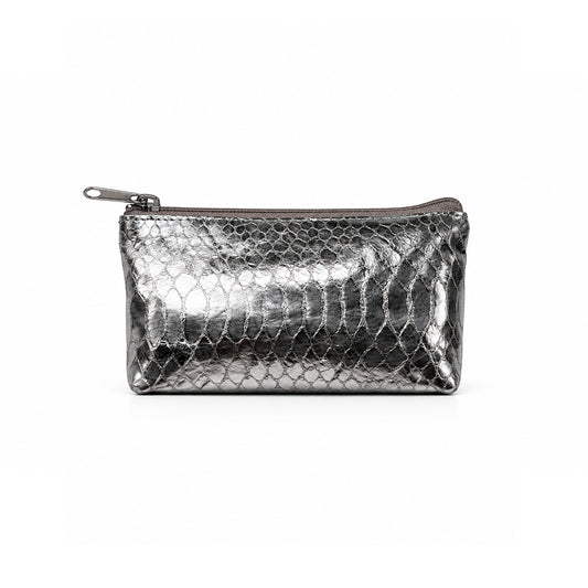 NAJA ZIP POUCH SNAKE EMBOSSED SILVER