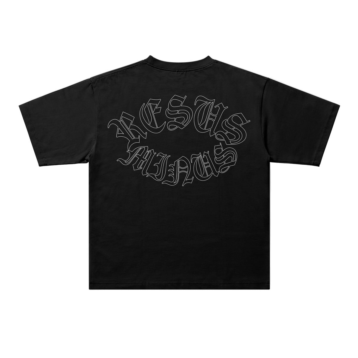 Black polo shirt with multiple brand logos on a white background