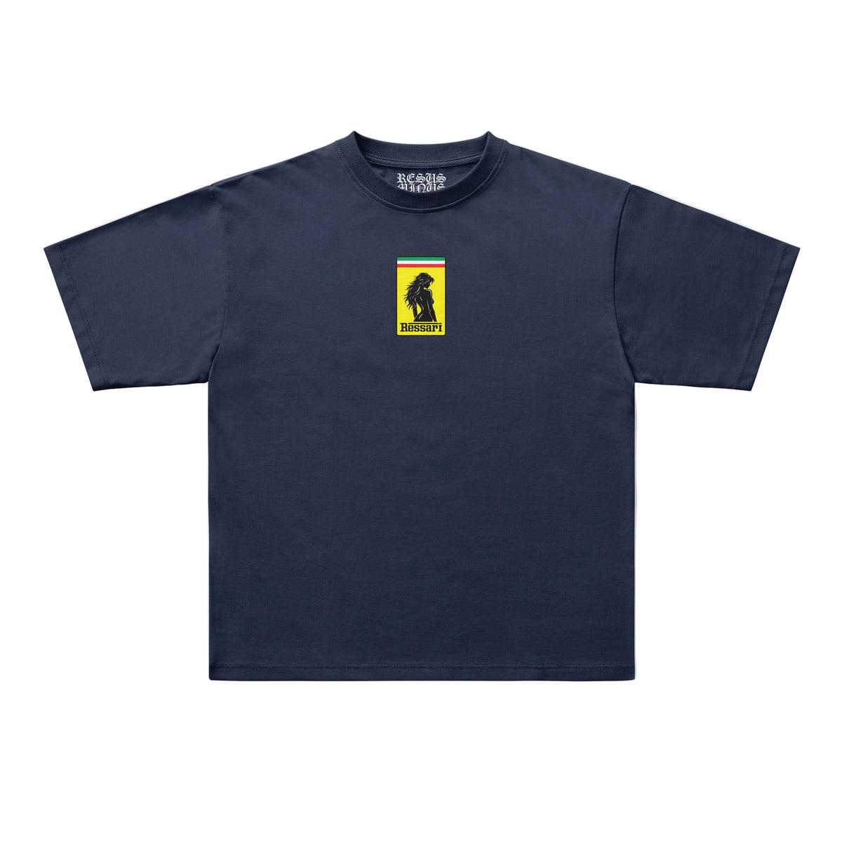 Brown t-shirt with a small logo on a white background
