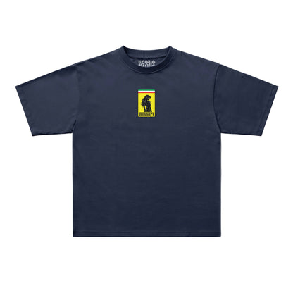 Brown t-shirt with a small logo on a white background